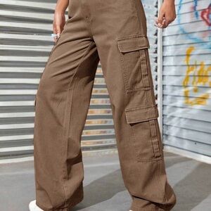 SHEIN Wide Leg Brown Cargo Pants L - NEW